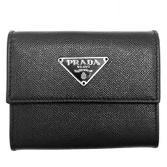 【在庫一掃】 プラダ コインケース レディース サフィアーノ トライアングルロゴ 小銭入れ コンパクトウォレット PRADA レザー    ブラック 黒 シルバー金具 美品【中古品】