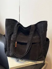 バッグ レディース トートバッグ ファッション 無地コーデュロイトートバッグ レディース、大容量 カジュアル アウトドア 旅行 ショルダーバッグ、軽量 多目的 ショッピング 食料品収納、シンプル マルチポケット 通