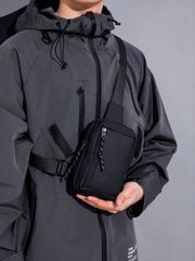 Men's Bags, Waist Bags, Fashionable and Minimalist Chest Bag, Versatile Black Zippered Small Backpack, Sports & Leisure Sling Bag, Sling Crossbody Bag, Sling Bag