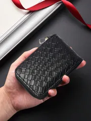 バッグ メンズ ハンドバッグ '  ブランド 10x7.2cm クロコダイル型押し メンズカードホルダー、PUレザー ジッパー財布 ウィンドウ付き、キャッシュとカード用のコンパクトオーガナイザー