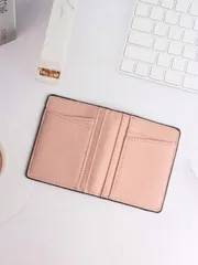 バッグ メンズ ハンドバッグ ' 女性用ピンク型押しカードホルダー - 超薄型二つ折り財布、デュアルウィンドウと複数のカードスロット付き、ポータブルな日常使いのカードケース、女性への理想的なギフト