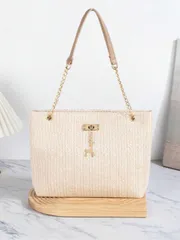 バッグ レディース ショルダーバッグ 新作夏用 トートバッグ、 鹿の金具装飾 レディースショルダーバッグ、ストロートートバッグ、ビーチバッグ、編みこみトートバッグ、女性、女の子、学生、ビーチバケーション、フェスティ