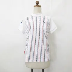 ルコックスポルティフ le coq sportif ゴルフ スポーツウエア シャツ ハイネック モックネック 半袖 総柄 速乾 ストライプ 白 紺 赤 ホワイト ネイビー レッド L