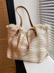 バッグ レディース トートバッグ ストローふちトートバッグ、軽量ファッションショルダーバッグ、エキゾチックな夏のビーチバッグ、女性用の大容量バッグ、学校用バッグ、ポータブル、クラシックカジュアル、ビジネスカジュアル