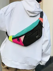 バッグ メンズ ウエストバッグ 防水大容量ウエストバッグ、文字プリントとカラーブロック クロスボディバッグ、ショッピングとスポーツに適し、ファニーパック、スリングショルダー、バケーション、ホリデー、ジム、自転車、学