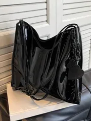 バッグ レディース ショルダーバッグ スタイリッシュな特許革トートバッグ 無地 大容量 ショルダーバッグ バケツバッグ アームバッグ デイリーユース