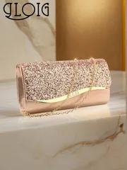 バッグ レディース ドレスバッグ バレンタインデーのギフト、ロマンチックなシルバークラッチバッグ、シェイプのメタルチェーン、キラキラのスパンコールデコレーション、封筒デザイン、パーティー、結婚式、カジュアルなシーン