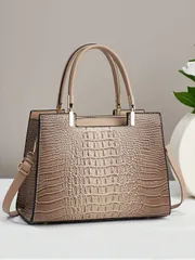 バッグ レディース ハンドルバッグ クロコダイル柄 トートバッグ、女性用、ファッショナブルな新しいデザイン、高品質な肌触りと大容量、ショルダーバッグまたはクロスボディバッグとして使用可能