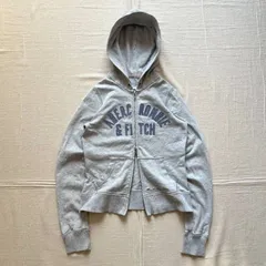 00s　archive　Abercrombie&Fitch　アバクロ　Wジップアップ　短丈　コンパクトパーカー　薄手スウェット生地　アーチロゴ　ビッグ刺繍ワッペン　ダメージ加工　霜降りグレー　Y2K　平成ギャル　グランジ　double zip-up parka