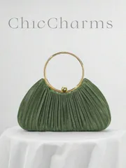 バッグ レディース ドレスバッグ サテン プリーツデザイン ボックス型 イブニングクラッチバッグ、パーティー プロム フォーマルドレス ハンドバッグ、チェーンストラップ ショルダーバッグ 結婚式用