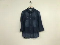 本物ニコルクラブフォーメンNICOLECLUBFORMENコットンストレッチ7部丈デニム長袖シャツメンズサーフアメカジワークミリタリーストリートスケータービジネススーツモードゴルフ紺ネイビー48/L