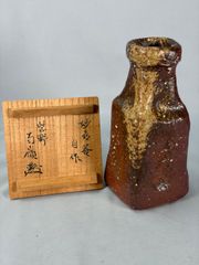 益子焼 木村一郎作 柿釉角型花瓶鉄絵 - メルカリ