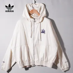 アディダスオリジナルス adidas ORIGINALS ナイロンジャケット M  大きめ オフホワイト ロゴ刺繍 90s デザイン モダンカレッジ ウインドブレーカー ストリート オーバーサイズ 古着 D167