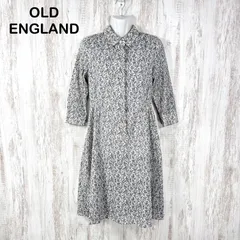 OLD ENGLAND オールドイングランド 花柄 総柄 七分袖 シャツ ワンピース ブルー レディースのサムネイル