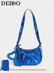 バッグ レディース ショルダーバッグ 1個 Y2K ゴシック レトロ リベット装飾 スクエア アクセント レディース ショルダーバッグ、デイリーアウトドアに適し、ニッチデザイン、スチームパンク、ゴシックスタイル、レ