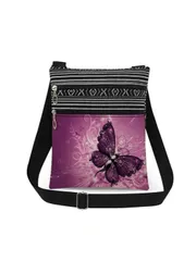 バッグ レディース ショルダーバッグ 美しい紫色の蝶柄クロスボディバッグ、ユニセックス 再利用可能なショルダーバッグ、カジュアル 多用途メッセンジャーバッグ、かわいい動物柄ストレージバッグ 調節可能なストラップ、便