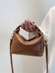 バッグ レディース ハンドルバッグ 1個 ミニ 織り目 プリント ボックス型 チョコレートブラウン PU 調節可能ストラップ クロスボディバッグ、ジッパー開閉、レディース ファッションハンドバッグ、デイリーユース、