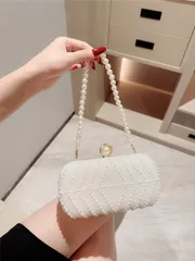 バッグ レディース ドレスバッグ 1個 エレガントな真珠型フォーマルパーティークラッチバッグ、ロマンチックな結婚式ブライダルハンドバッグ、高級スパークリングラインストーンデコレーション フォーマルドレス用クラッチバ