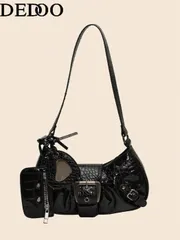 バッグ レディース ショルダーバッグ 1個 ヴィンテージリベットデコレーション Y2Kゴシックスタイルファッション スクエアデコレーション レディースショルダーバッグ、デイリーアウトドアに適し、ニッチデザイン、スチ