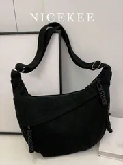 バッグ レディース ショルダーバッグ 1個 無地コーデュロイ クレセント キャンバスバッグ、ミニマリスト 軽量 折りたたみ式 多ポケット キャンバスバッグ、ジッパー付き ショルダーバッグ、夏のカジュアル、通勤、スポ