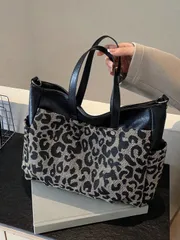 バッグ レディース トートバッグ 新しい雰囲気のファッション、洗練されたトートバッグ、レジャー通勤用大容量、人気のヒョウ柄、シングルショルダートートバッグ