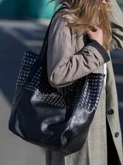 バッグ レディース トートバッグ ヴィンテージ ファッション レディース オートバイバッグ、ショルダーバッグ 大容量 リベット トートバッグ、女の子、女子大学生、オフィス、大学、通勤、アウトドア、旅行、学校、新学期