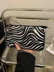 バッグ レディース ショルダーバッグ トレンディーなゼブラ柄ショルダーバッグ、ファッショナブルな魅力的な女性のシックなビーズクロスボディバッグ