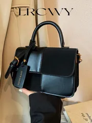 バッグ レディース ハンドルバッグ レディース スクエアハンドバッグ デュアルカラー チェック パッチワーク デザイン、ファッショナブル、エレガント、ミニマリスト、クロスボディ、ブラック