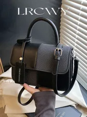 バッグ レディース ハンドルバッグ レディース スクエアハンドバッグ、2色チェック パッチワークデザイン、ファッショナブルでエレガントなミニマリスト、ショルダーやクロスボディ使い可、コーヒーカラー