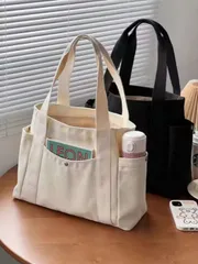 バッグ レディース トートバッグ レディース マルチポケット キャンバストートバッグ、大容量、再利用可能、キャンバストートバッグ、日常使いや旅行に適し、学生用ハンドバッグ、マルチコンパートメントデザイン、ビーチ使用