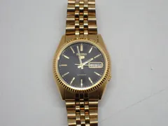 【55463】SEIKO 5 セイコー ファイブ 7S26-0500 デイデイト 自動巻き メンズ 腕時計 ゴールド 金 デイトジャスト オートマチック 裏スケ 稼働品 中古品 自宅保管品