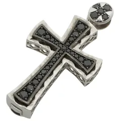 【本物保証】 鑑付 超美品 ユキザキ ヨビコ 10.5g クロスモチーフ ペンダントトップ K18WG メレブラックダイヤモンド 0.75ct 十字架