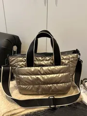 バッグ レディース トートバッグ 1個 キルティング 無地 トートバッグ レディース、大容量 折りたたみ式 ジッパー開閉 カジュアル ストリートスタイル ウィンターハンドバッグ