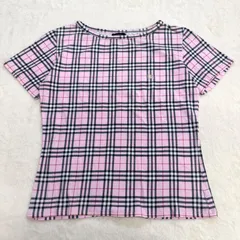 【値下げ】【美品】y2k 00s BURBERRY バーバリーロンドン ロゴ刺繍 ノバチェック Tシャツ ピンク M