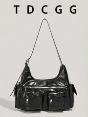 バッグ レディース ショルダーバッグ Y2Kヴィンテージファッション PUレザー マルチポケット ショルダーメッセンジャーバッグ、通勤や日常使いに最適