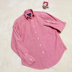 【美品】Ralph Lauren ラルフローレン オックスフォードシャツ メンズM 赤 ボタンダウン 長袖 コットン100