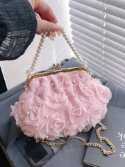 バッグ レディース ドレスバッグ ブライダルクラッチバッグ 2個セット ホワイト ロマンチック パール ネット フラワー装飾 パールハンドル、ウィメンズ ハイエンド ラグジュアリー ドレスパーティーバッグ 結婚式