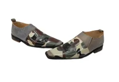 コムデギャルソン COMME des GARCONS 迷彩柄 カモ柄 チゼルトゥ レザーシューズ 革靴 カモテープ 日本製 KHAKI カーキ GREEN 緑 レディース靴 ローファー グリーン 22cm 104S-1256のサムネイル