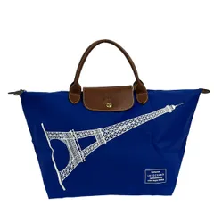 LONGCHAMP(ロンシャン) ハンドバッグ ル・プリアージュオリジナル ブルー×ブラウン×白 折りたたみ レザー