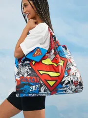 バッグ レディース トートバッグ ロゴ柄プリントの折りたたみ式ショッピングバッグ、トートバッグ。コンパクトな収納ポーチ付き、ビーズチェーンで吊り下げられます。