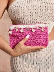 バッグ レディース クラッチバッグ 女性用ファッショナブルな夏の休暇用ストロークラッチ(ランダムアクセサリーデコレーション)