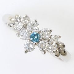 Pt900 天然クリア&ブルーダイヤモンド0.50ctダブルフラワーリング 