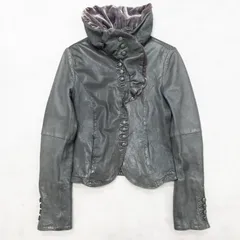 ◎EMPORIO ARMANI エンポリオアルマーニ レザージャケット ベルベット ヴィンテージ ラムレザー ダークグレー モロッコ製 レディース 42 b01126のサムネイル