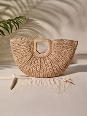 バッグ レディース ハンドルバッグ プリーツファン デザイン 編み込みハンドバッグ、ホリデーエッセンシャルズ、旅行、バカンス、ホリデー&ビーチバケーションに最適、ビーチ、秋、クリスマス、冬、クリスマスギフトにも