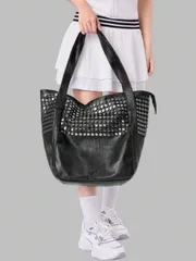 バッグ レディース トートバッグ ヴィンテージファッション レディースバイクバッグ、大容量ショルダーバッグ リベット付きトートバッグ、女の子、女子大学生、オフィス、大学、通勤、アウトドア、旅行、学校、新学期、軽量ハ