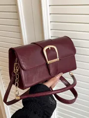 バッグ レディース ショルダーバッグ 新しい革製ロック式スクエアショルダーバッグ クロスボディバッグ 女性用、ファッション シンプル 通勤 腋下 多用途 エレガントなレディースハンドバッグ