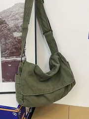 バッグ レディース ショルダーバッグ ワッシュドキャンバスメッセンジャーバッグ、メンズカジュアルショルダーバッグ、ミニマルで芸術的な雰囲気、大容量キャンバスフラップサッチェルバッグ、学生用、無地