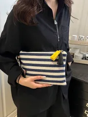 バッグ レディース ハンドバッグ カジュアル 多用途 通勤 ストライプ クラッチバッグ