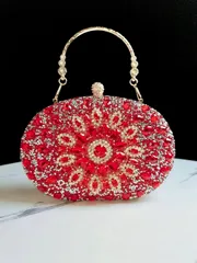 バッグ レディース ドレスバッグ 1個 豪華なレッドスパンコールイブニングクラッチ、輝くラインストーンで装飾、金属チェーンショルダーストラップ付き、結婚式、フォーマルパーティー、エレガントな機会に最適。女性への理想