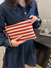 バッグ レディース ハンドバッグ カジュアル 多用途 通勤用 ストライプクラッチバッグ